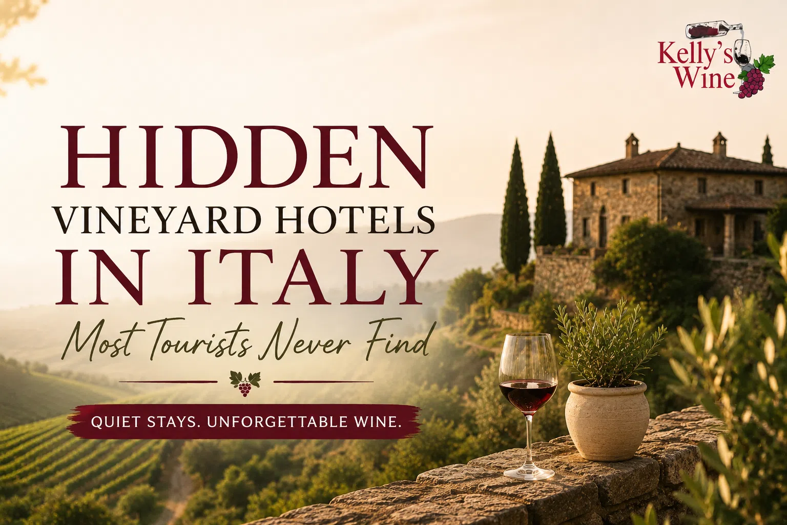 Hidden vineyard hotel in Italy surrounded by vineyards and countryside views