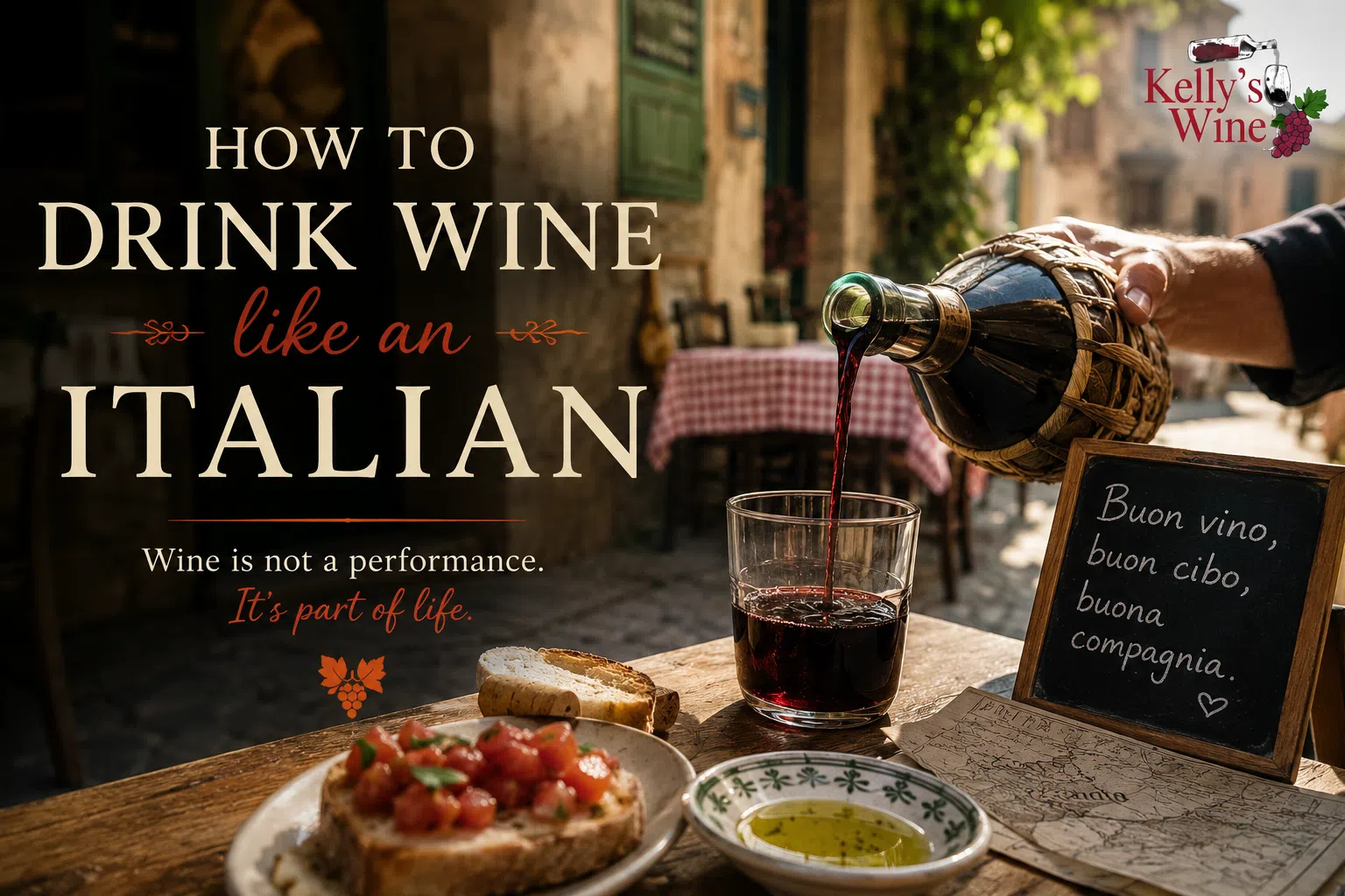 Italian wine culture with wine glasses and traditional Italian dining atmosphere