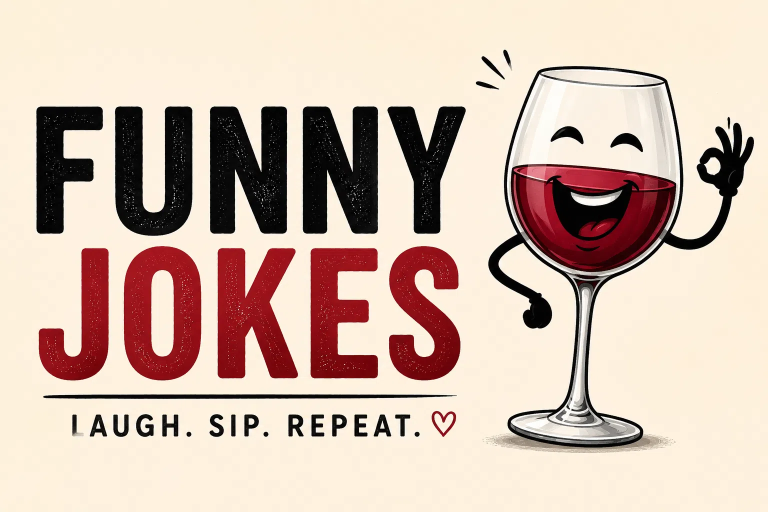 Funny Jokes featured image with smiling cartoon wine glass and bold typography.