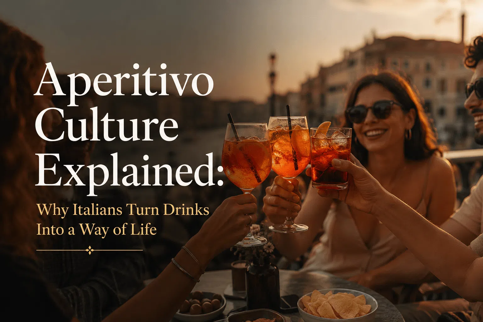 A traditional Aperol Spritz served on a table during an Italian aperitivo in Veneto.