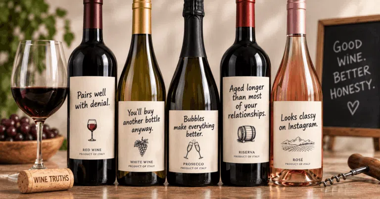Funny honest wine labels showing what wine bottles would say if they told the truth