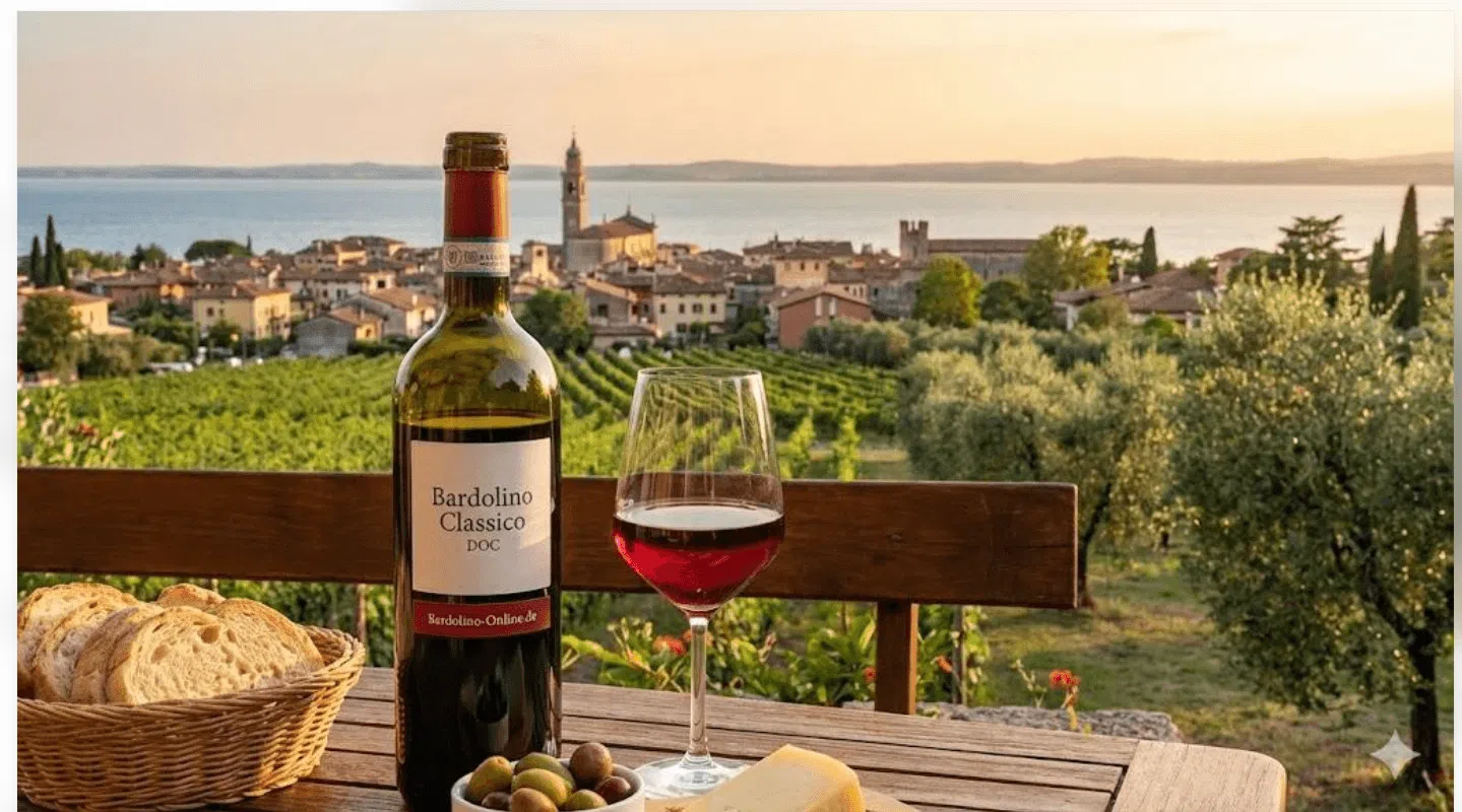 Bardolino DOC red wine bottle from the Lake Garda wine region in Veneto, Italy.